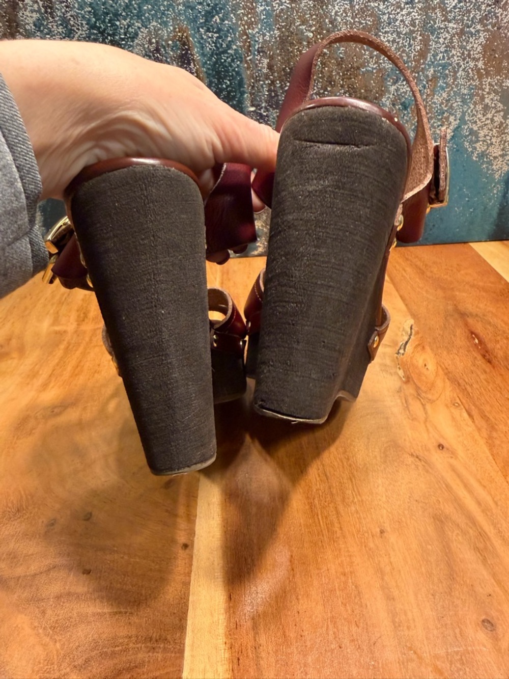 Steve Madden mid 2010s boho leather platform wedge sandals burgundy 9 FAIR - Picture 10 of 16